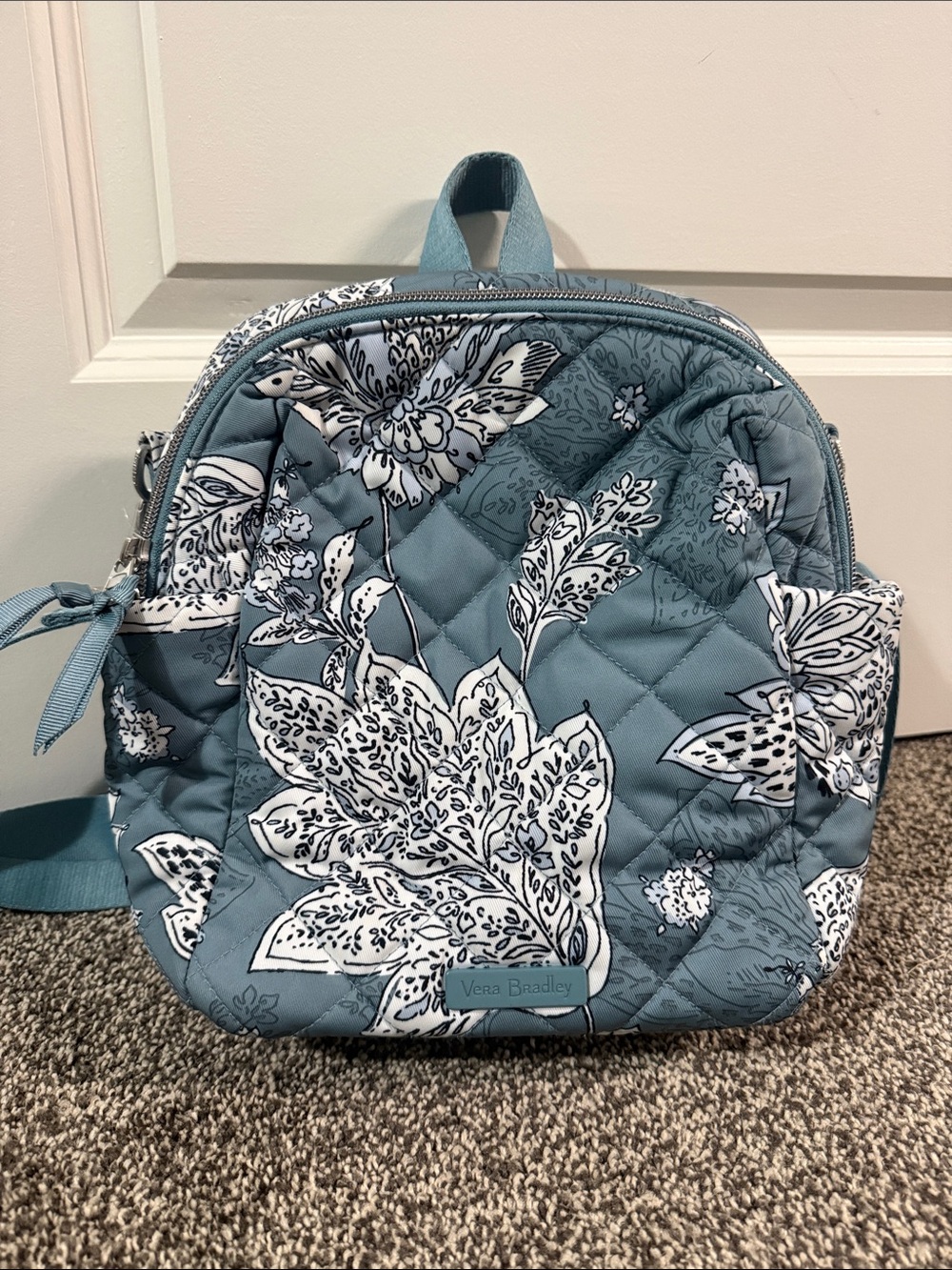 Vera Bradley Performance Twill Convertible Small Backpack in Tiger Lily Blue Oar